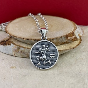 Aquarius Silver Pendant, Aquarius Necklace, Sterling 925 Silver Charm Zodiac Sun Aquarius, Astrology Necklace, Horoscope Necklace