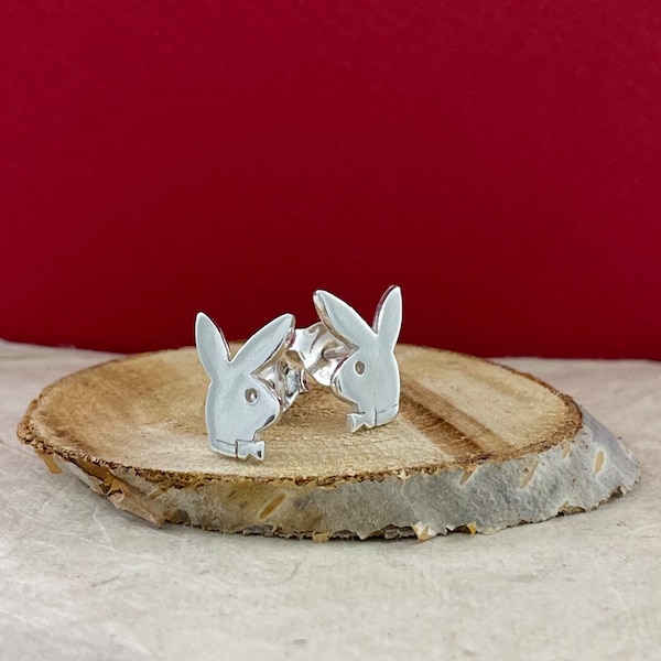 Silver Playboy Bunny Earrings, Sterling 925 Silver Playboy Bunny Earrings, Playboy Charm, Bunny Earrings, Playboy Jewelry, Gift for her