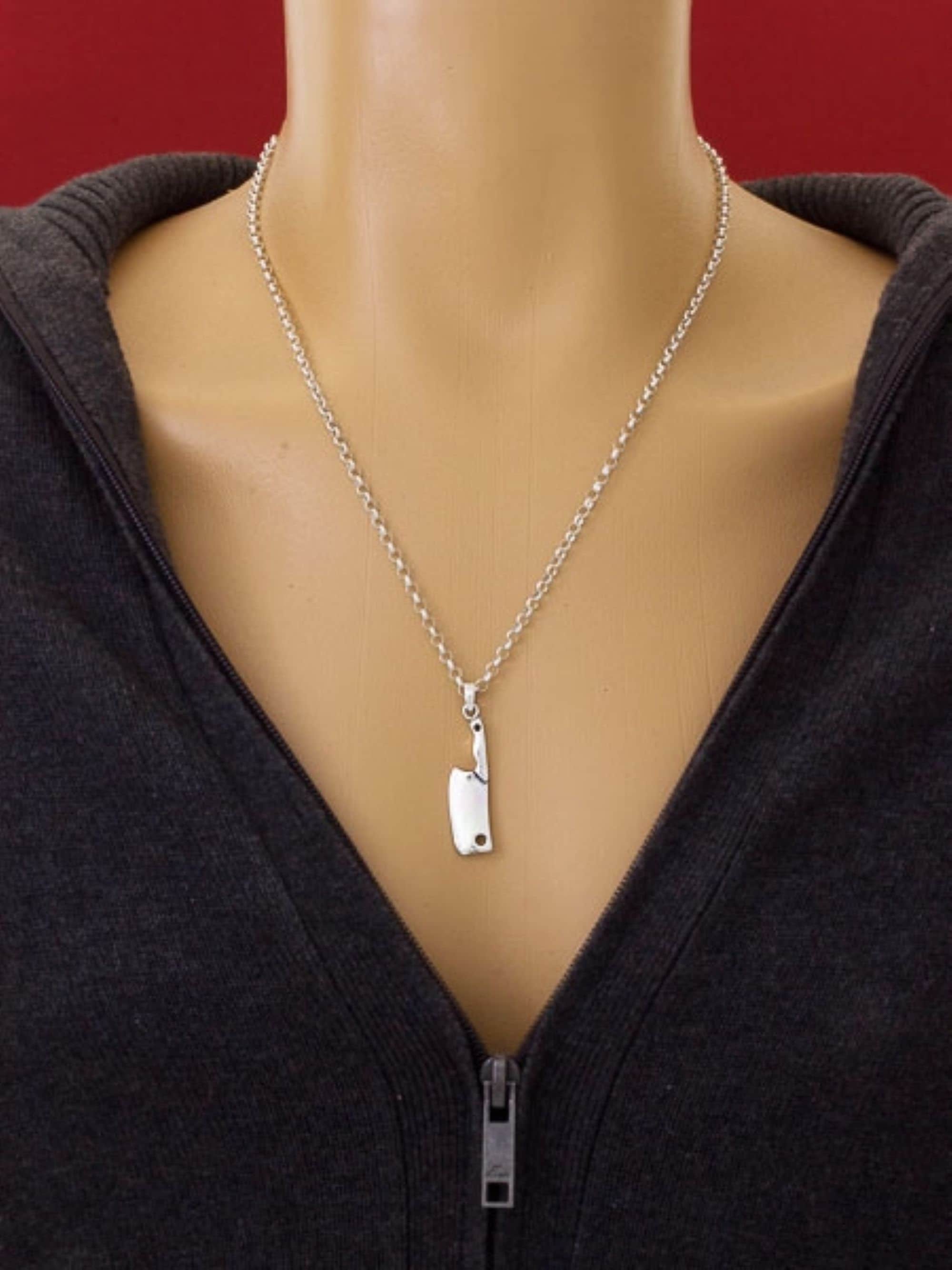 Cleaver Silver Pendant, Sterling 925 Silver Hatchet Knife