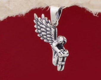 Fallen Angel Silver Pendant, Fallen Angel Necklace Sterling 925 Silver, Angel Wings Pendant, Fairy Pendant, Fallen Angel Jewelry