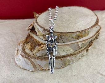 Colgante de plata esqueleto, collar de hueso humano, colgante de esqueleto de plata esterlina 925, encanto de esqueleto, colgante de calavera, joyería anatómica