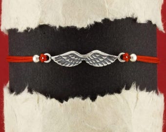 Silver 925 Angel Wings Red Rope Bracelet, Lucky Red String Bracelet, Rope Bracelet, Angel Wings Bracelet, Adjustable Bracelet, Red Bracelet