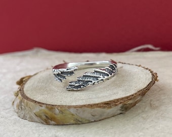 Angel Wings Silver Ring, Sterling 925 Silver Angel Wings Ring, Feathered Adjustable Ring, Guardian Ring, Celestial Jewelry, Couple Ring Set