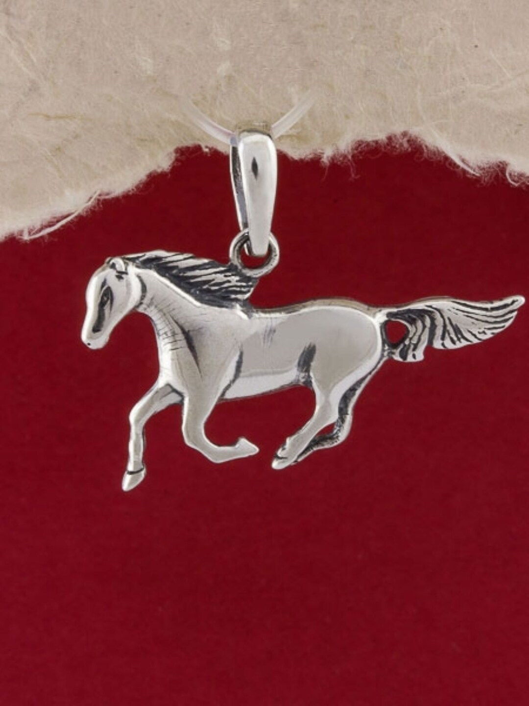 Galloping Horse Silver Pendant, Horse Necklace, Sterling 925 Silver