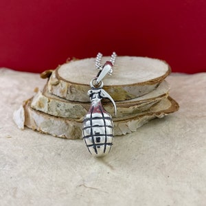 Grenade Silver Pendant, Hand Grenade Necklace, Sterling 925 Silver Grenade Charm, Bomb Pendant, Army Necklace, Military Pendant