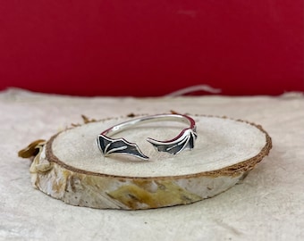 Anillo de plata de alas de demonio, anillo de alas de diablo de plata esterlina 925, anillo ajustable de ala de murciélago, anillo de ángel caído, joyería de demonio, conjunto de anillos de pareja
