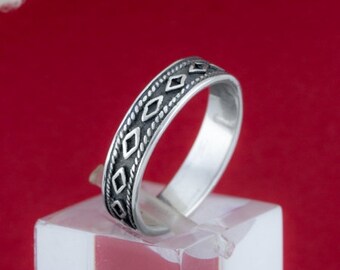 Rautenmuster Silber Ring Band, Sterling 925 Silber Rautenmuster Ring, Rauten Band Ring, Geometrischer Ring, Band Ring