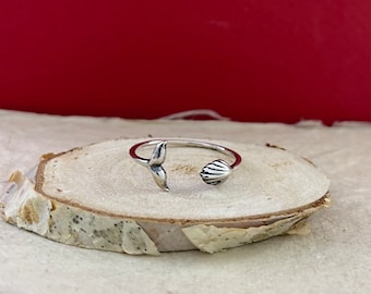 Zeemeermin en schelp zilveren ring, Sterling 925 zilveren zee ring, zeemeermin staart ring, schelp hanger, oceaan sieraden, nautische cadeau