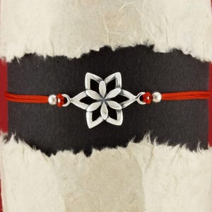 Silver 925 Flower Red Rope Bracelet, Lucky Red String Bracelet, Rope Bracelet, Flower Bracelet, Adjustable Bracelet, Red Bracelet