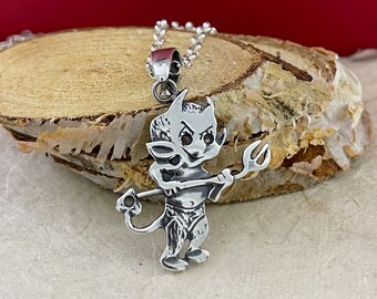 Kleiner Teufel Silber Anhänger, Satan Halskette Sterling 925 Silber, kleiner Teufel Anhänger, Teufel Halskette, El Diablo Halskette, Teufel Schmuck