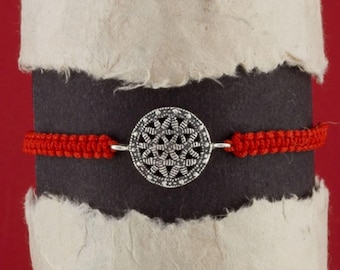 Silver 925 Flower of Life Red Rope Bracelet, Lucky Red String Bracelet, Rope Bracelet, Life Flower Bracelet, Adjustable Bracelet