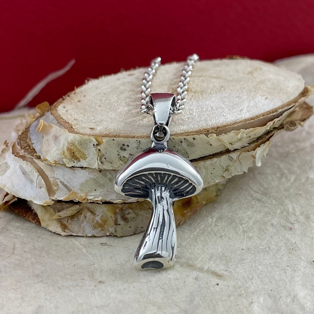Mushroom Silver Pendant Mushroom Necklace Sterling 925 Etsy