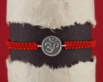 Silver 925 Om Red Rope Bracelet, Lucky Red String Bracelet, Rope Bracelet, Yoga Bracelet, Adjustable Bracelet