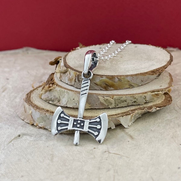 Double Axe Silver Pendant, Double Ax Necklace, Sterling 925 Silver Minoan Ax Pendant, Greek Double Axe, Hatchet Pendant, Weapon Jewelry