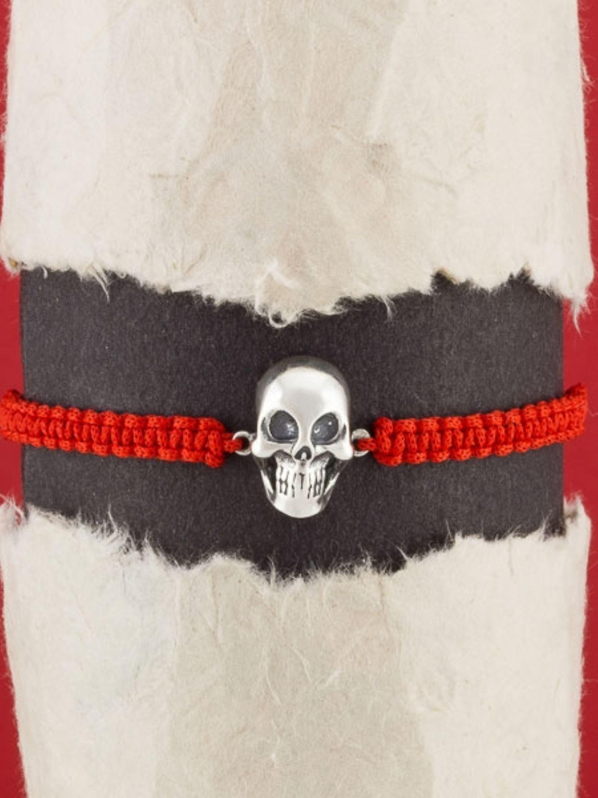 Silver 925 Skull Red Rope Bracelet, Lucky Red String Bracelet, Rope Bracelet, Skeleton Bracelet, Adjustable Bracelet, Red Bracelet