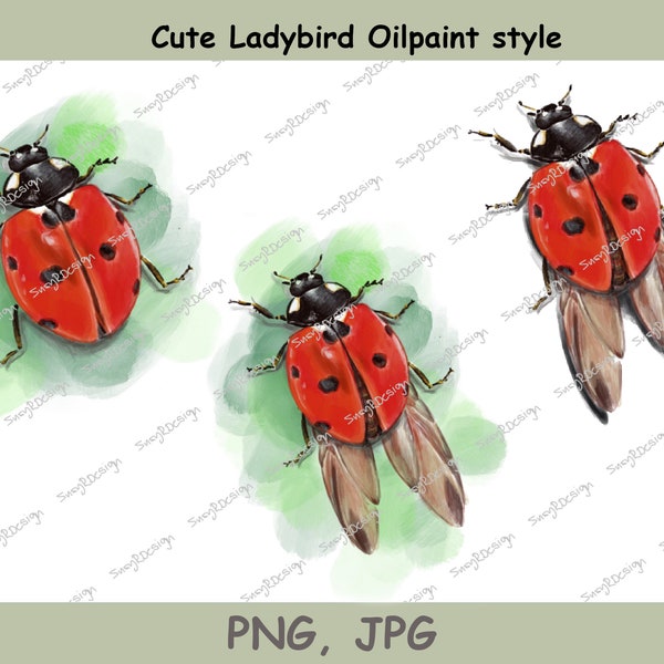 Cute Ladybird Illustration Oilpaint style, 3 different designs PNG JPG