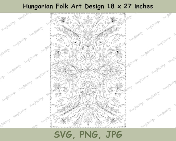 Detailed Hungarian Folk Art fine line design, stencil svg, embroidery svg, card making, printing, svg, png, jpg size 18 x 27 inches, 300 DPI