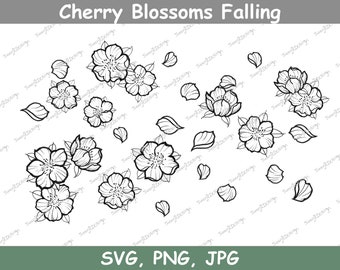 Mini Bundle of Cherry Blossoms Line Drawings Floral Bundle svg Wedding svg Bundle Flower svg fine line design Cherry Blossom SVG, PNG JPG