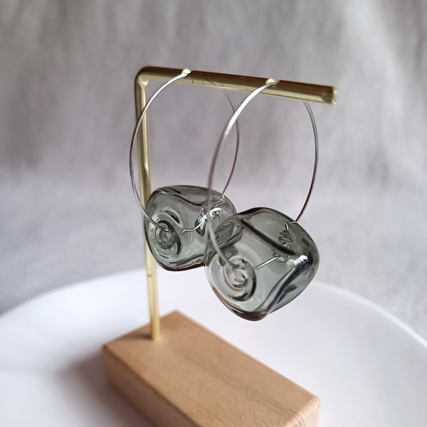 Unique Hollow Bead Hoop Earrings - Elegant Glass Minimalist Jewelry