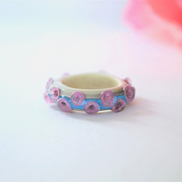 Turquoise and Purple Murano glass Statement Ring, Handmade Glass band ring, Sculptural Jewelry, contemporary glass ring