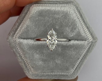 Marquise Cut 1.5 Carat E Color VVS2 Clarity IGI Certified Lab Grown Diamond Solitaire Engagement Ring 14k Gold - 6 prongs