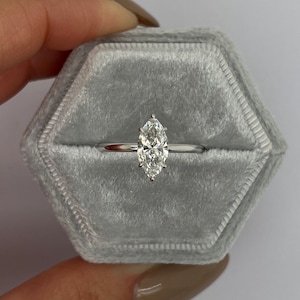 Marquise Cut 1.5 Carat E Color VVS2 Clarity IGI Certified Lab Grown Diamond Solitaire Engagement Ring 14k Gold - 6 prongs