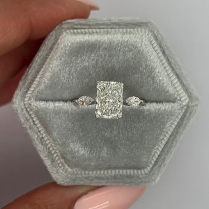 Radiant Cut 2.3 carat F Color VVS2 Clarity IGI Certified Lab Grown Diamond Engagement Ring 14k Gold Three Stone Ring