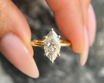 Marquise Cut 2 Carat F Color VS1 Clarity IGI Certified Lab Grown Diamond Solitaire Engagement Ring 14k Gold - 6 prongs