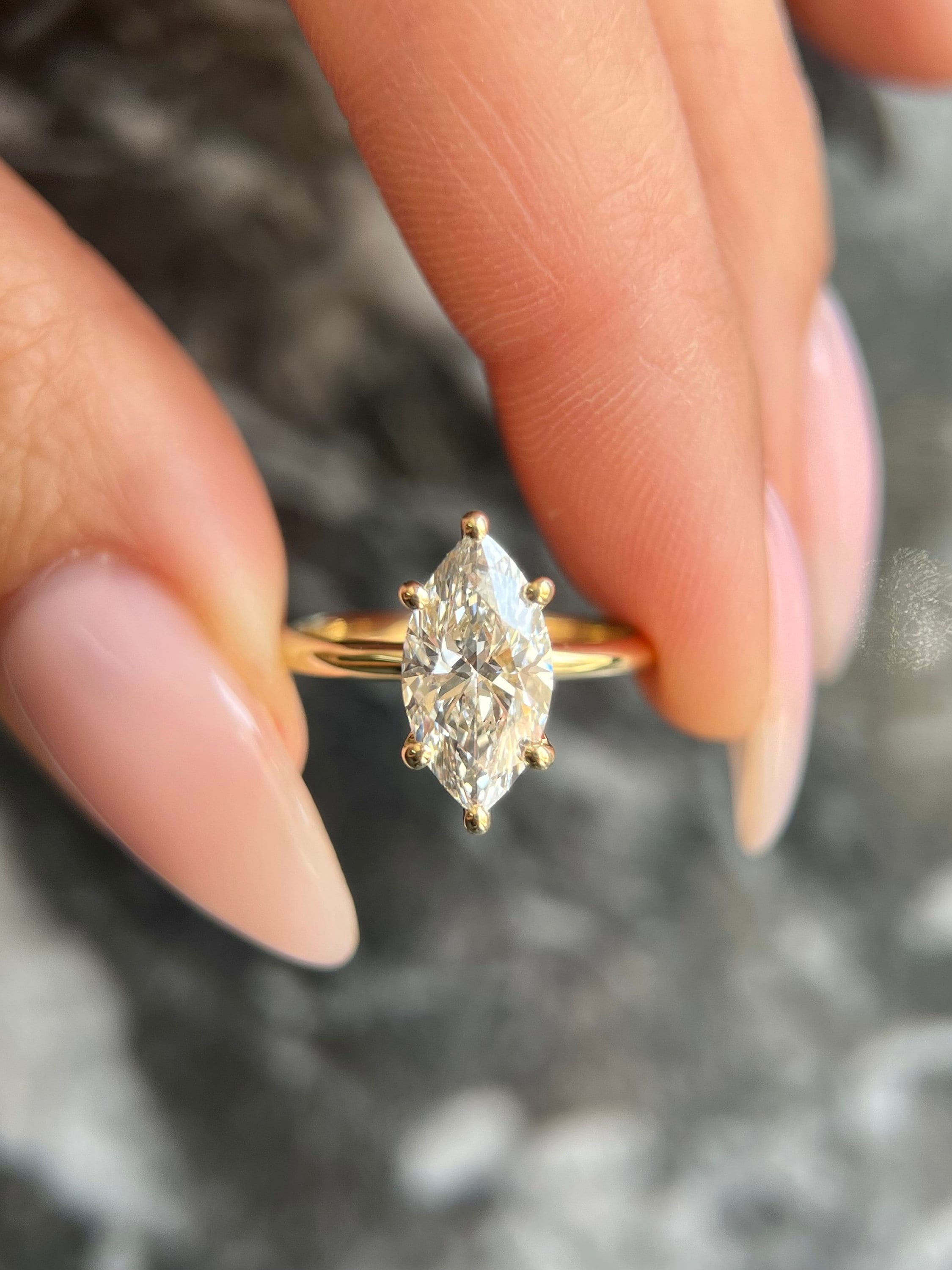 Marquise Cut 2 Carat D Color VVS2 Clarity IGI Certified Lab Grown Diamond Solitaire Engagement Ring 14k Gold - 6 prongs