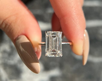 Emerald Cut 6 carat E Color VVS2 Clarity IGI Certified Lab Grown Diamond CVD Solitaire Engagement Ring 14k Gold