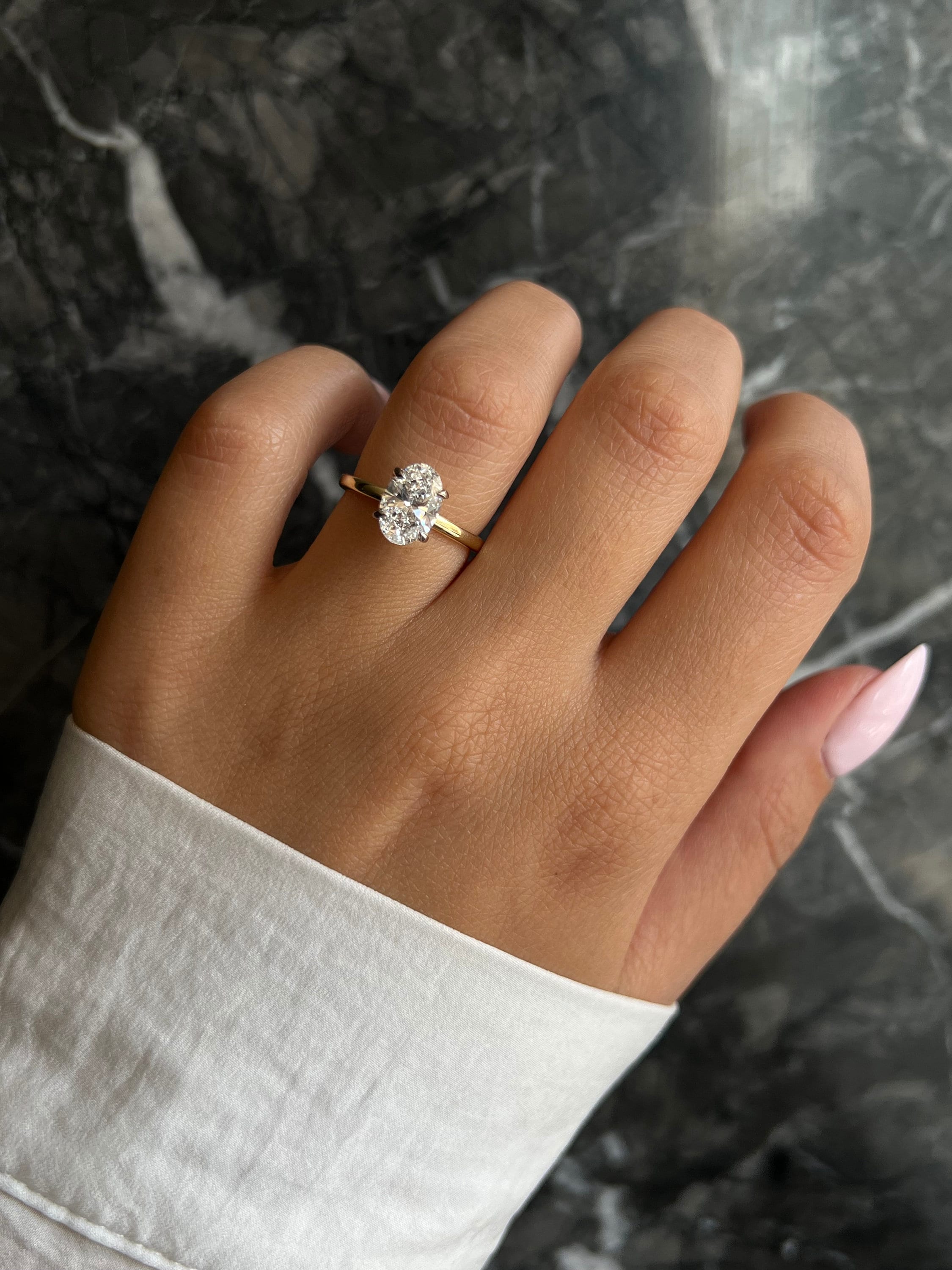 Special Two Tone 14k Gold Oval Cut 1.55 carat IGI Certified E Color VVS2 Clarity Lab Grown Diamond Solitaire Hidden Halo Engagement Ring