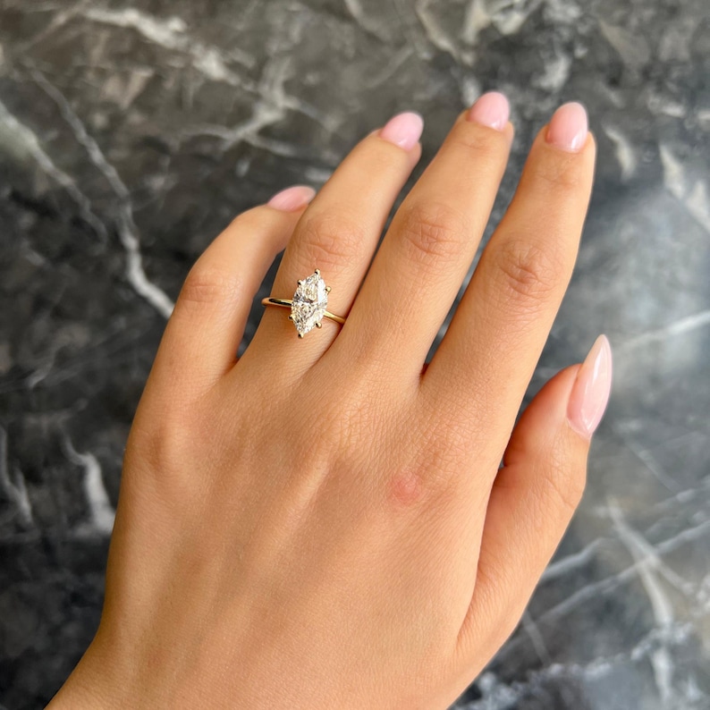 3 Carat Marquise Cut Lab Grown Diamond Solitaire Engagement Ring / IGI ...