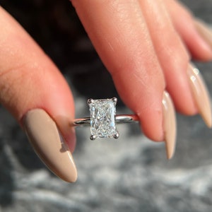 Rare Radiant Cut 2 carat D color VVS2 Clarity IGI Certified Elongated Radiant Cut Lab Grown Diamond Solitaire Engagement Ring 14k Gold