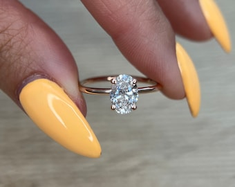 Oval 1 Carat D Color VVS1 Clarity IGI Certified Lab Grown Diamond Solitaire Engagement Ring Handmade of 14k Gold