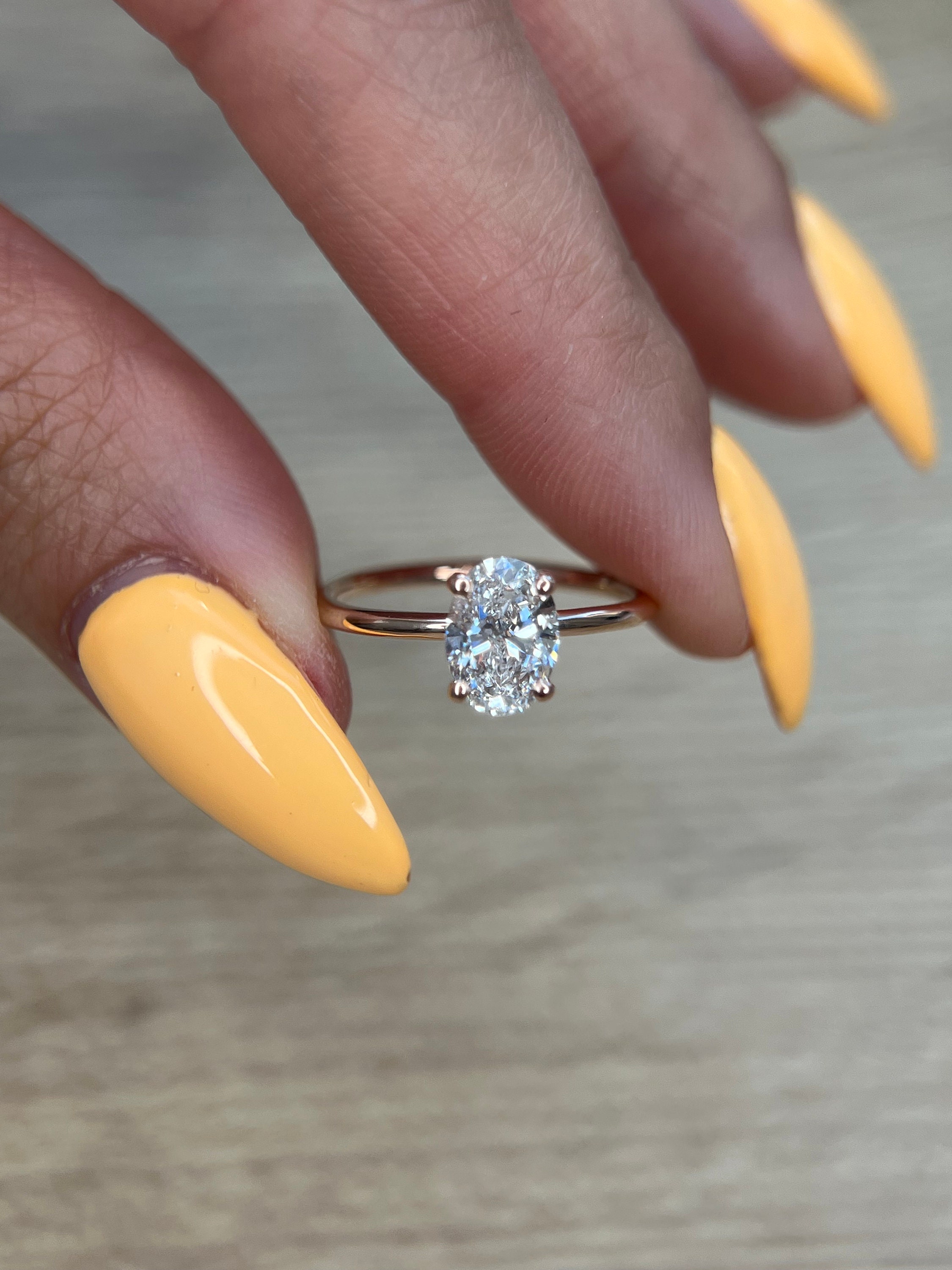Oval 1 Carat D Color VVS1 Clarity IGI Certified Lab Grown Diamond Solitaire Engagement Ring Handmade of 14k Gold