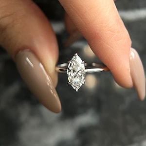 Marquise Cut 1 Carat IGI Certified D Color VVS2 Clarity Lab Grown Diamond Solitaire Engagement Ring 14k Gold - 6 prongs