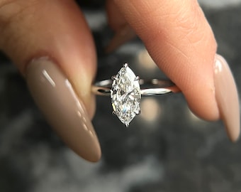 Marquise Cut 1 Carat IGI Certified D Color VVS2 Clarity Lab Grown Diamond Solitaire Engagement Ring 14k Gold - 6 prongs