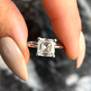 Asscher Cut (Square Emerald Cut) 2 Carat IGI Certified E Color VVS2 Clarity Lab Grown Diamond Solitaire Engagement Ring Handmade of 14k Gold