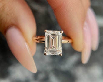 Emerald Cut 2.5 carat IGI Certified Lab Grown Diamond with E Color and VVS2 Clarity, Handmade of Solid 14k Gold Solitaire Engagement Ring