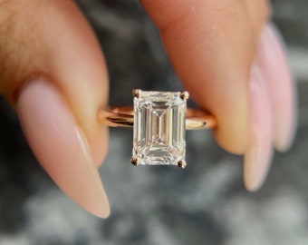 Emerald Cut 2.5 carat IGI Certified Lab Grown Diamond with G Color and VVS2 Clarity, Handmade of Solid 14k Gold Solitaire Engagement Ring