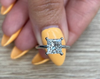 Princess Cut 2 Carat IGI Certified D Color VVS2 Clarity Lab Grown Diamond Solitaire Engagement Ring Handmade of 14k Gold
