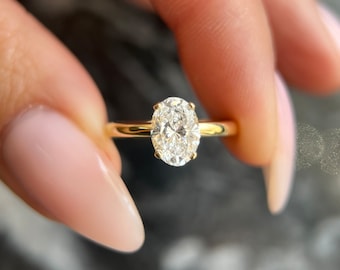 VVS1 Clarity D Color  Oval 1.05 Carat  IGI Certified Lab Grown Diamond Solitaire Hidden Halo Engagement Ring 14k Gold