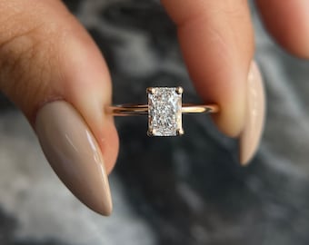 Radiant Cut 1 carat D Color VVS1 Clarity IGI Certified Elongated Radiant Cut Lab Grown Diamond Solitaire Engagement Ring 14k Gold