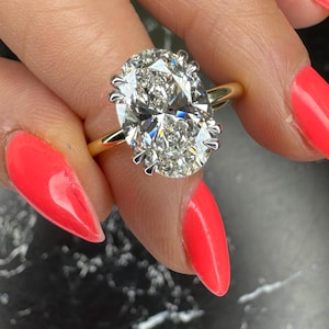 Two Tone Oval Cut 4 carat E Color VVS2 Clarity IGI Certified Oval Excellent Cut Lab Grown Diamond Solitaire Engagement Ring 14k Gold