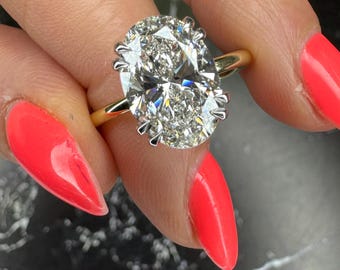 Two Tone Oval Cut 4 carat E Color VVS2 Clarity IGI Certified Oval Excellent Cut Lab Grown Diamond Solitaire Engagement Ring 14k Gold