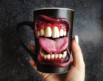 Toothy mug creepy horror cute scary monster