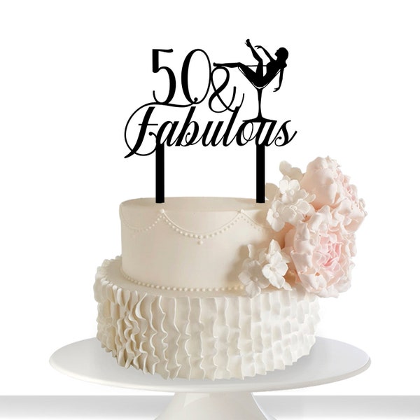 DelightArtNCraft 50 & Fabulous Cake Topper, 50 happy birthday cake topper, cake topper personnalisé, joyeux anniversaire décoration de gâteau