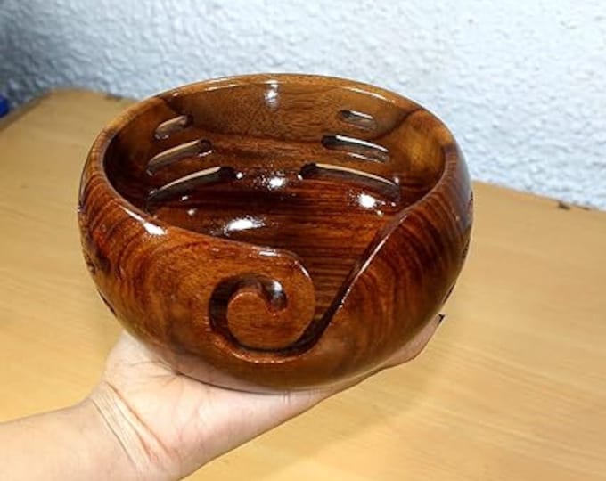 Wooden Yarn Bowl with Holes Holder  Wood Handmade Craft Knitting Bowl Storage Knitting and Crocheting Accessories Kit Organizer Gift for Her