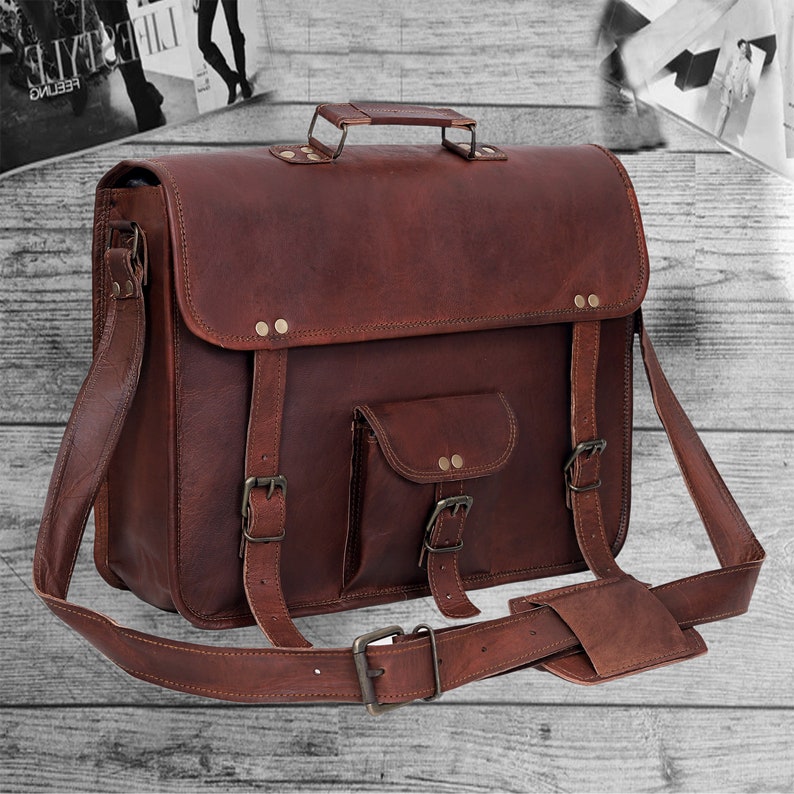 Men leather Bag Personalised Messenger Leather bag, laptop messenger bag, Distress Satchel Bag, Office Bag Work Briefcase Christmas Gift image 3