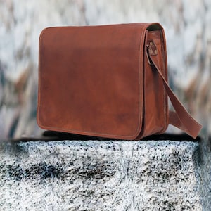 9/11/13/15/18 Leather Messenger bag men women, Leather crossbody shoulder bag, Vintage style Handmade Leather Briefcase Bag, Christmas gift zdjęcie 9